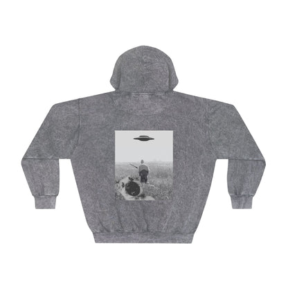 "Flush-out" Mineral Wash Hoodie with UFO Graphic - Vintage Vibe Streetwear